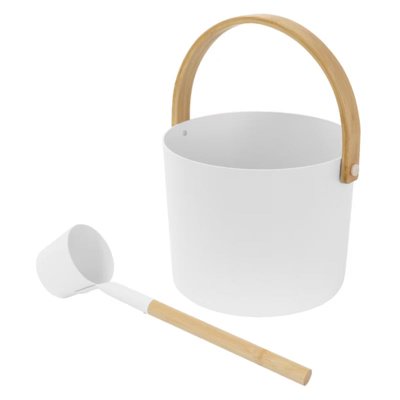 Saunaspand 6 Liter Hvid Aluminium med Bambusøse