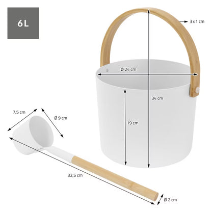 Saunaspand 6 Liter Hvid Aluminium med Bambusøse