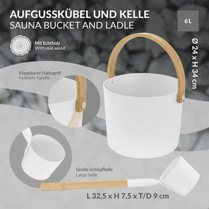 Saunaspand 6 Liter Hvid Aluminium med Bambusøse