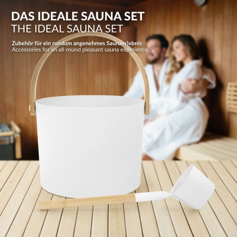 Saunaspand 6 Liter Hvid Aluminium med Bambusøse