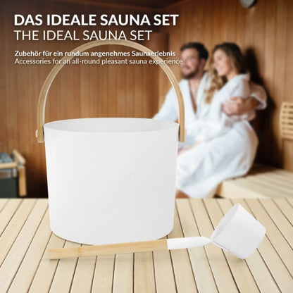 Saunaspand 6 Liter Hvid Aluminium med Bambusøse