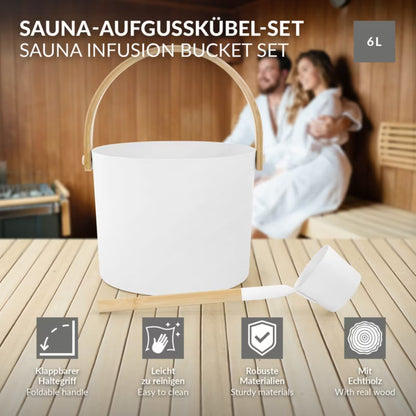 Saunaspand 6 Liter Hvid Aluminium med Bambusøse