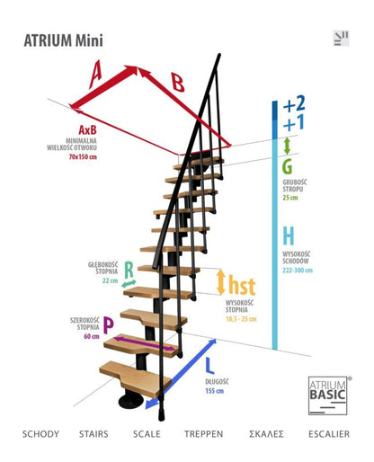 Modulære Trapper Mini 11 Trin Sort Stål med Elmetræ