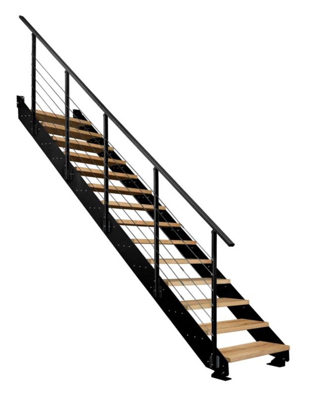 Ligeløbstrappe Loft 80 cm Egetræ Sort Stål | 5907710649367