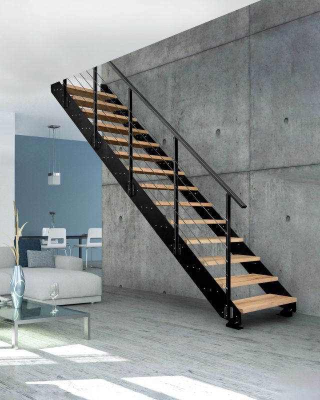 Ligeløbstrappe Loft 80 cm Egetræ Sort Stål | 5907710649367