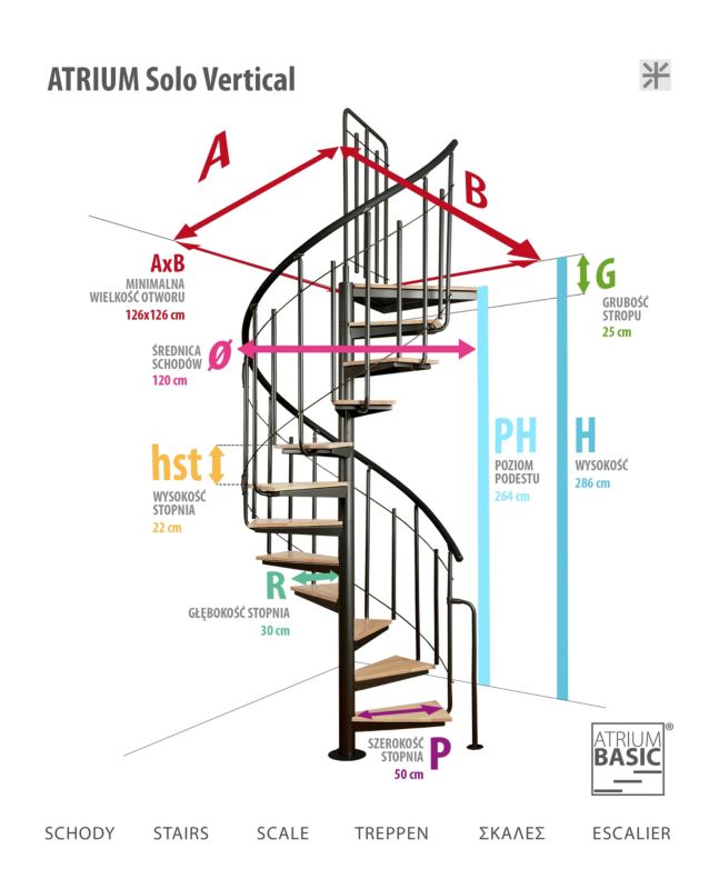 Spiraltrappe Solo Vertical Ø120 cm Bøg Sort