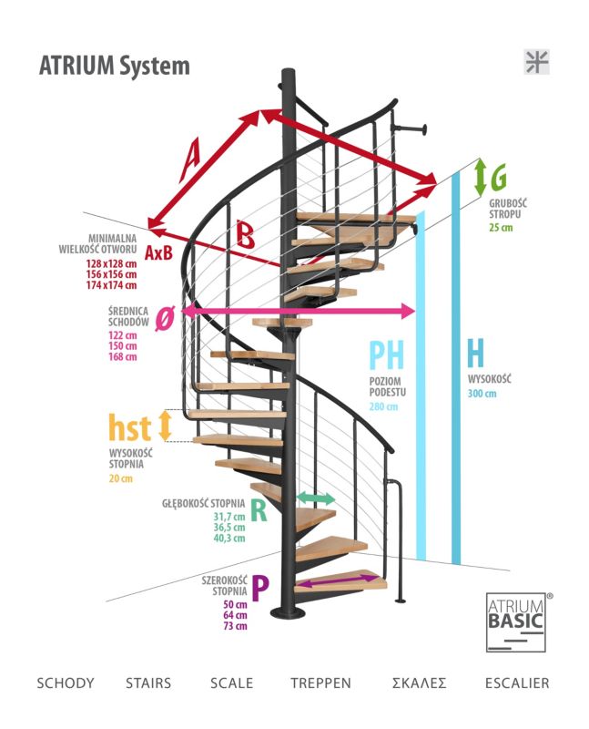 Spiraltrappe System Ø150 cm Bøg Sort