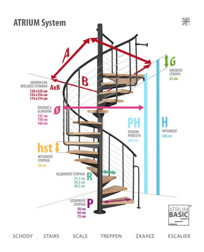 Spiraltrappe System Ø150 cm Bøg Sort