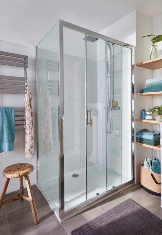 GoodHome Beloya 90 cm brusevæg i krom/transparent glas