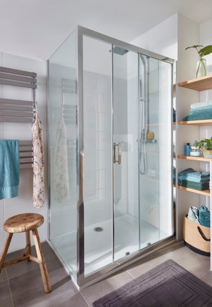 GoodHome Beloya 90 cm brusevæg i krom/transparent glas