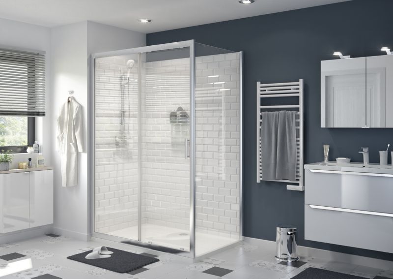 GoodHome Beloya 90 cm brusevæg i krom/transparent glas