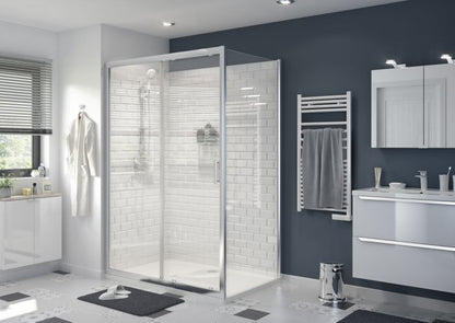 GoodHome Beloya 90 cm brusevæg i krom/transparent glas