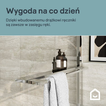 Bruseskærm 80 cm med Håndklædestang og Hylde Krom/Transparent