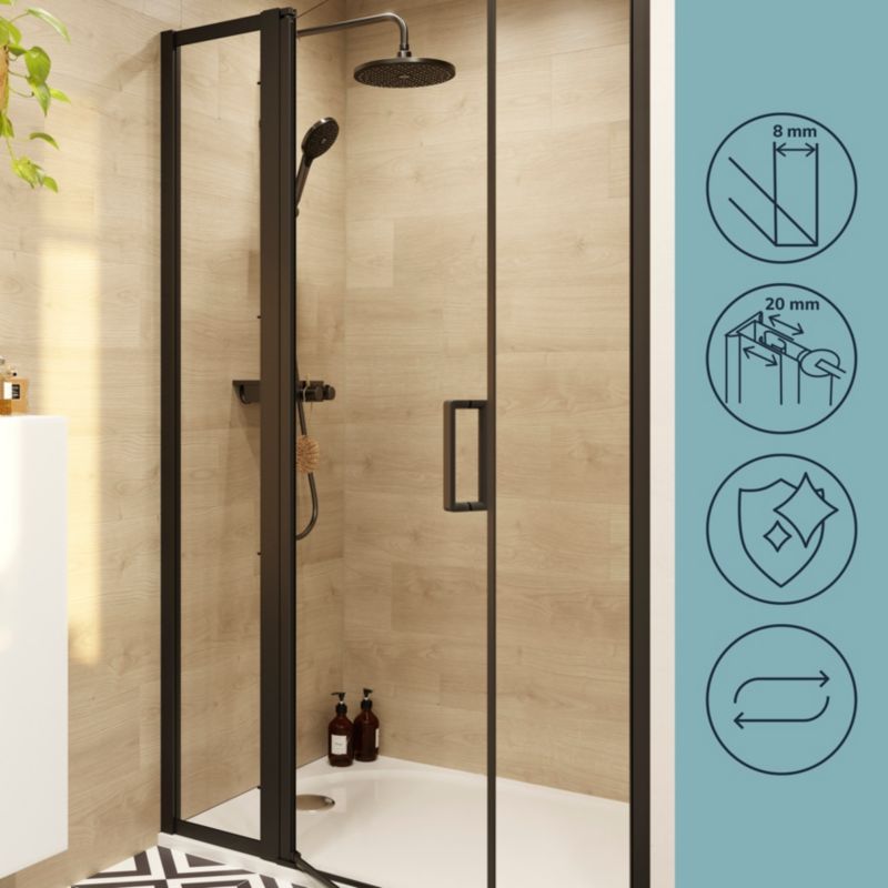 Brusevæg Ledava 40x195 cm Sort/Transparent | 5063022042347