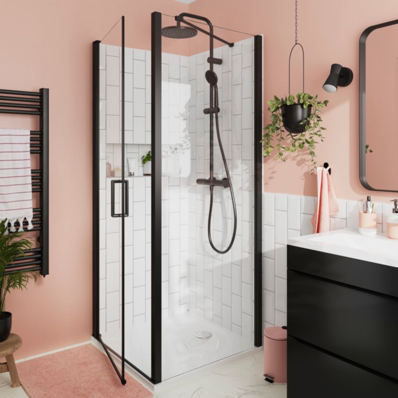 GoodHome Ledava brusevæg 90 cm mat‑sort / transparent