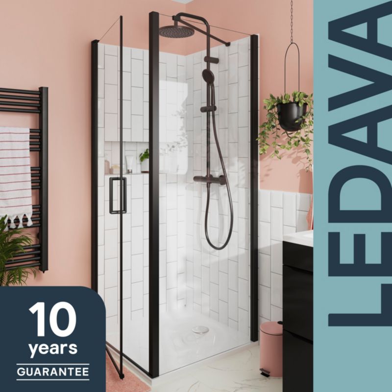 GoodHome Ledava brusevæg 90 cm mat‑sort / transparent