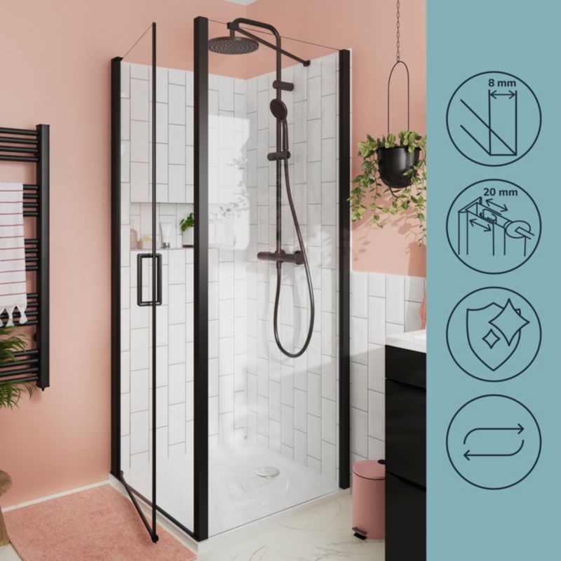 GoodHome Ledava brusevæg 90 cm mat‑sort / transparent