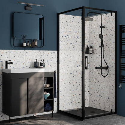 Walk-in Brusevæg 80 cm Sort Gennemsigtigt Glas Aluminium