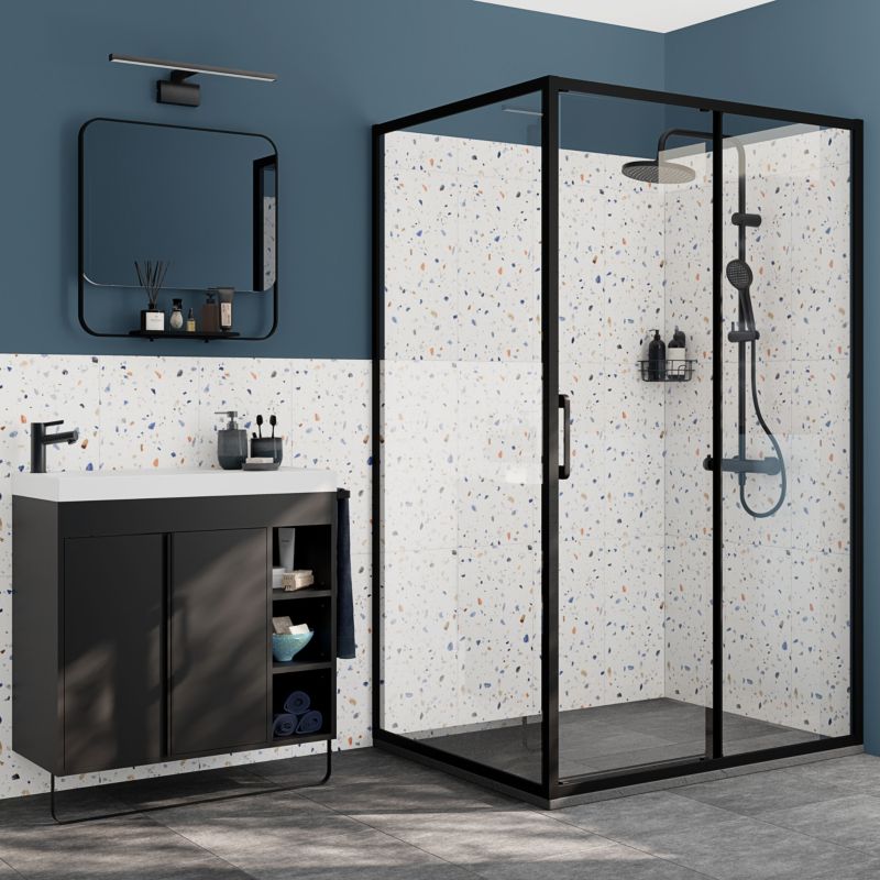 Brusebadsskærm Walk-in 90 cm Sort Transparent Aluminium