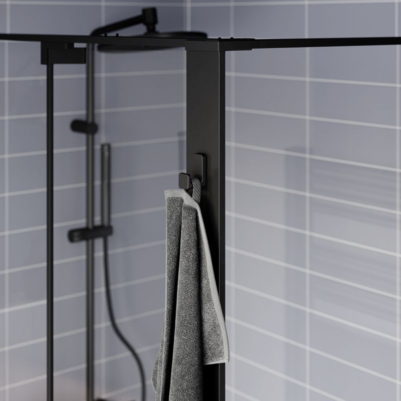 Walk-in Brusevæg 90 cm Sort Ramme Hærdet Glas 8 mm