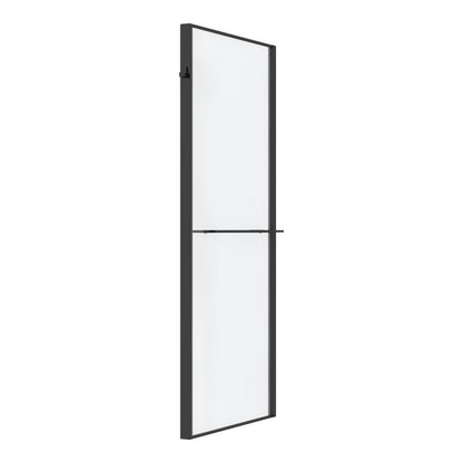 Walk-in Brusevæg 90 cm Sort Ramme Transparent Glas med Hylde og Stang