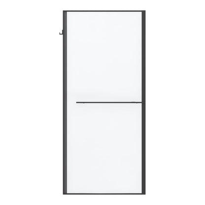 Walk-in Brusevæg 90 cm Sort Ramme Transparent Glas med Hylde og Stang