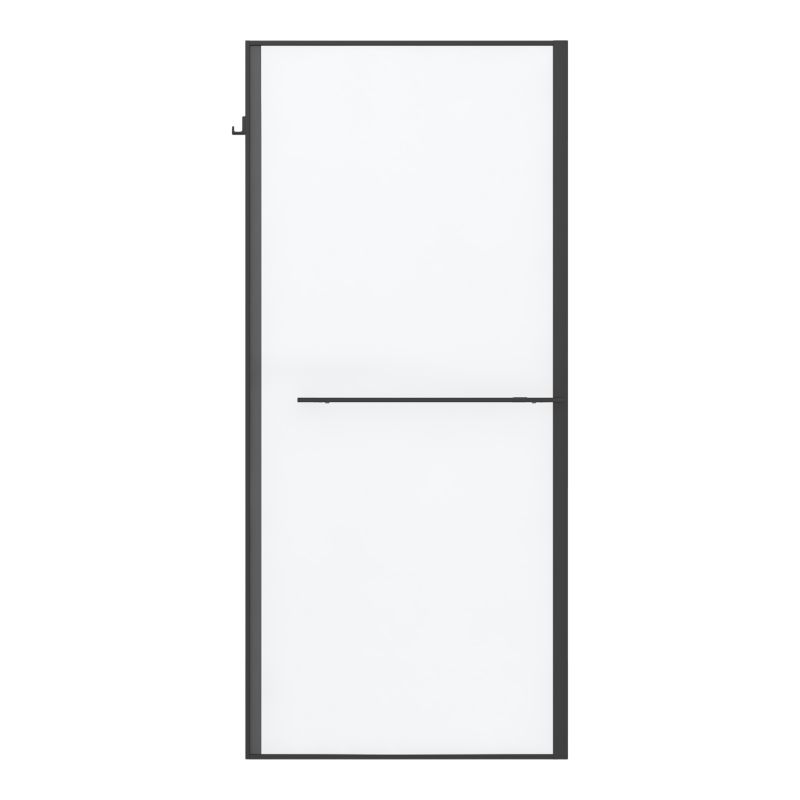 Walk-in Brusevæg 90 cm Sort Ramme Transparent Glas med Hylde og Stang