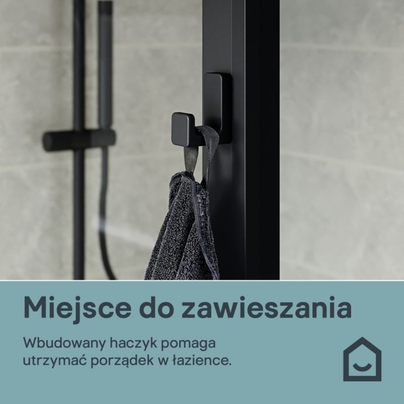 Walk-in Brusevæg 90 cm Sort Ramme Transparent Glas med Hylde og Stang
