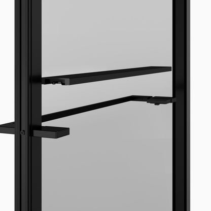 Walk-in Brusevæg 90 cm Sort Ramme Transparent Glas med Hylde og Stang
