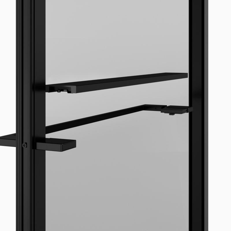 Walk-in Brusevæg 90 cm Sort Ramme Transparent Glas med Hylde og Stang