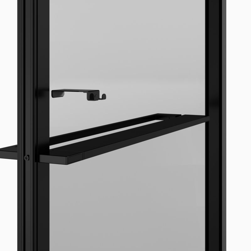 Walk-in Brusevæg 90 cm Sort Ramme Transparent Glas med Hylde og Stang