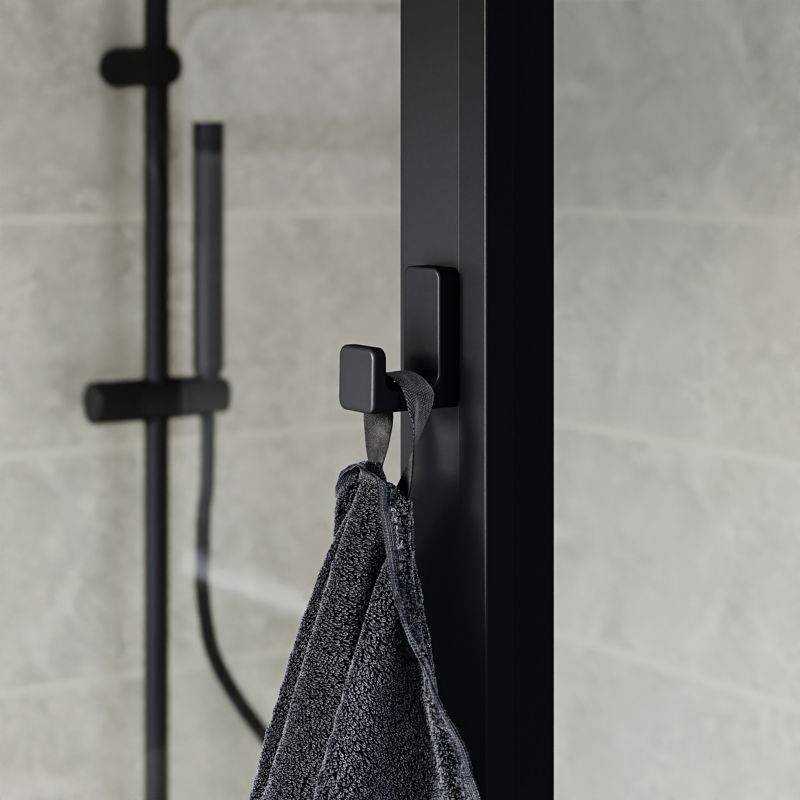Walk-in Brusevæg 90 cm Sort Ramme Transparent Glas med Hylde og Stang