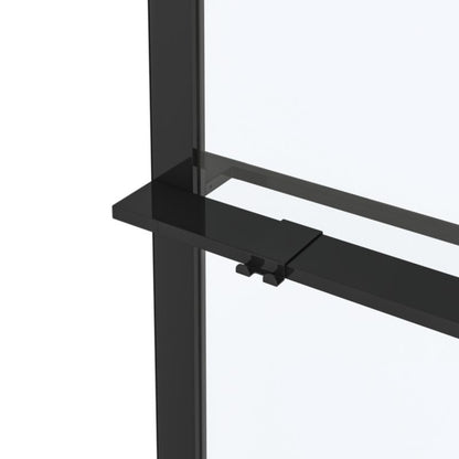 Walk-in Brusevæg 90 cm Sort Ramme Transparent Glas med Hylde og Stang