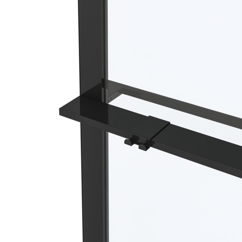 Walk-in Brusevæg 90 cm Sort Ramme Transparent Glas med Hylde og Stang