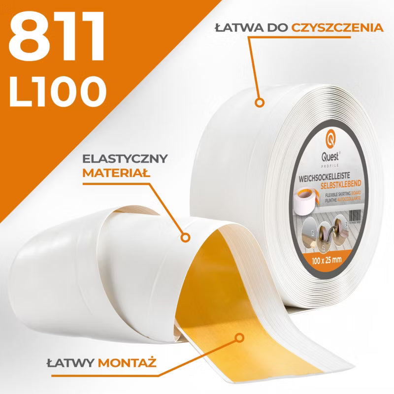 Selvklæbende Fodliste PVC 100x25 mm Fleksibel
