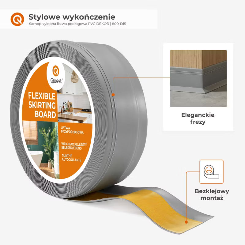 Selvklæbende Fodliste 50x20 mm 10 m Grå PVC