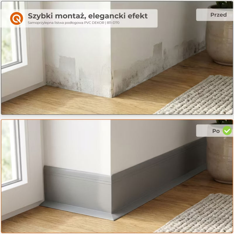 Selvklæbende Fodliste PVC 70x20 mm Grå 10 m