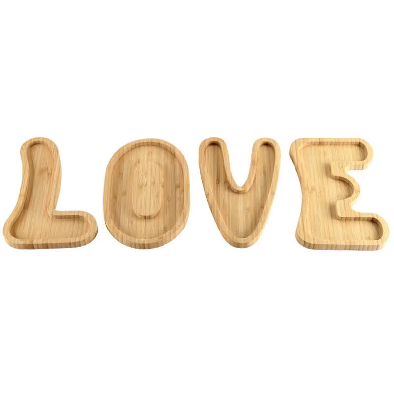 Serveringsbræt Love Sæt af 4 Bambus 20x15 cm Brun