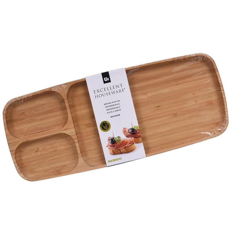 Serveringsfad 3-Rums 39x16 cm Bambus