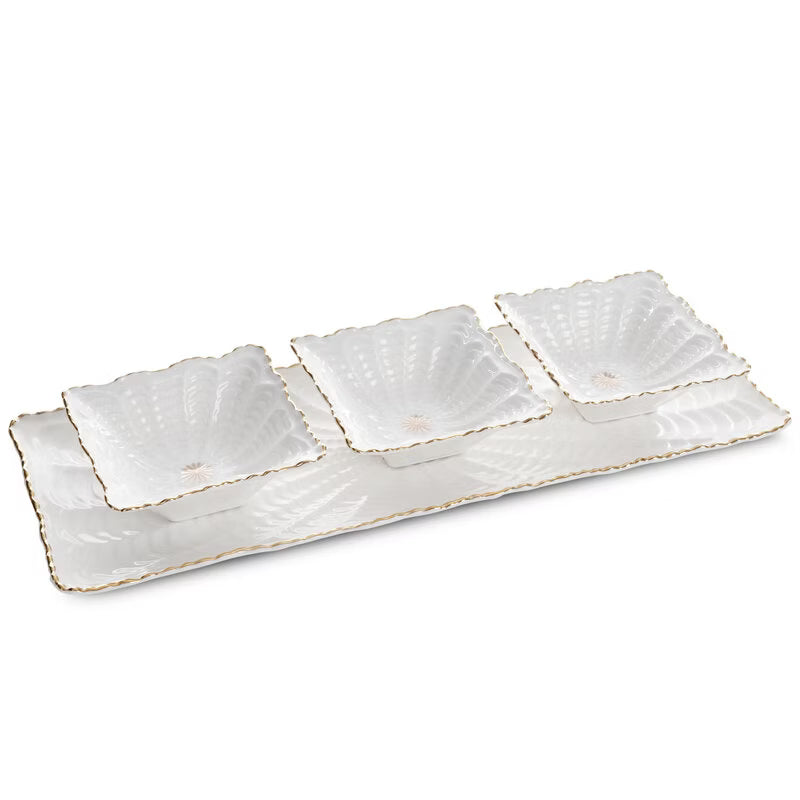 Serveringsfad Gaia 03 42x16 cm Creme Guld 4 Dele