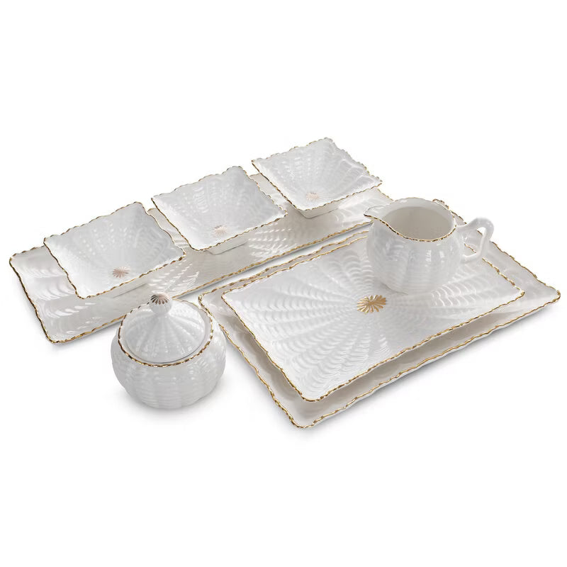 Serveringsfad Gaia 03 42x16 cm Creme Guld 4 Dele