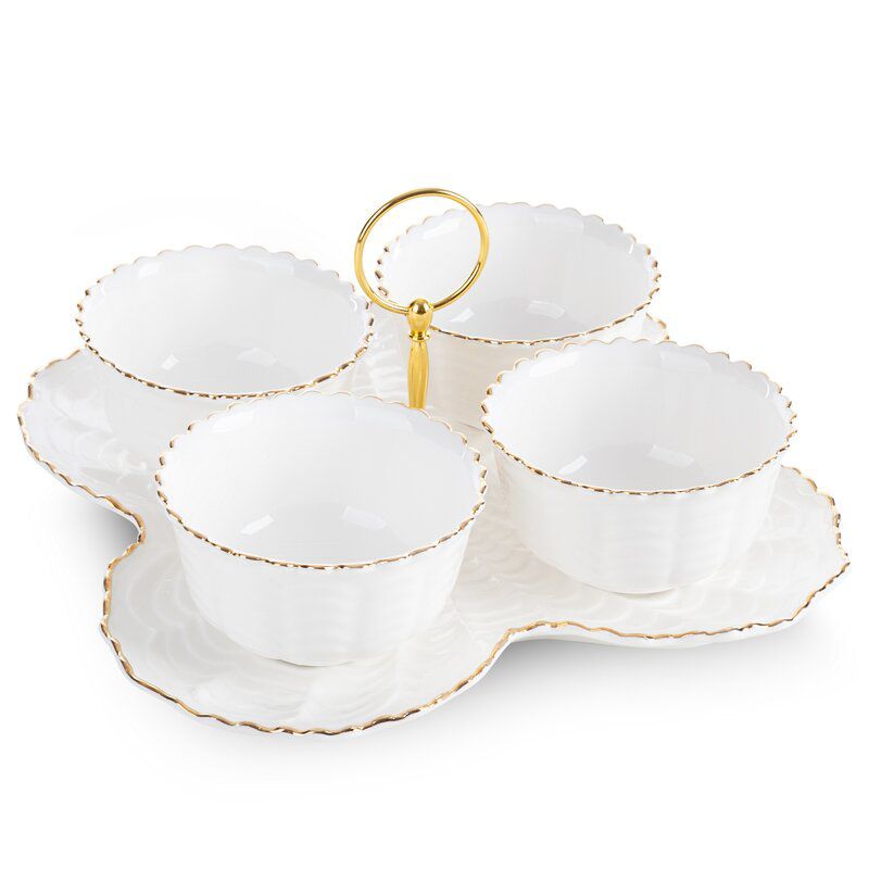 Serveringsfad Gaia 07 24x24 cm Creme med 4 Skåle