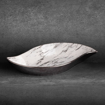 Serveringsfad Keramik 31x17 cm Hvid Sølv