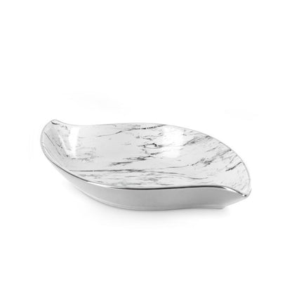 Serveringsfad Keramik 31x17 cm Hvid Sølv