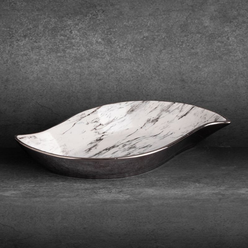 Serveringsfad Keramik 31x17 cm Hvid Sølv