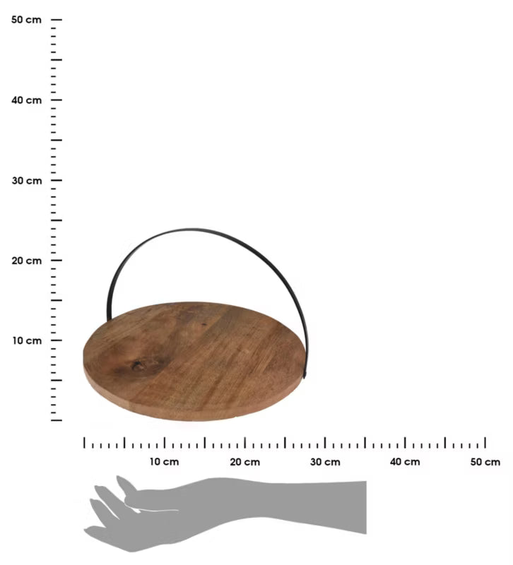 Serveringsfad Mangotræ 28 cm Brun med Metalhåndtag