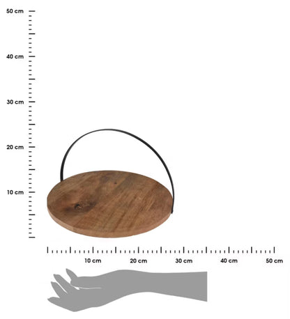 Serveringsfad Mangotræ 28 cm Brun med Metalhåndtag