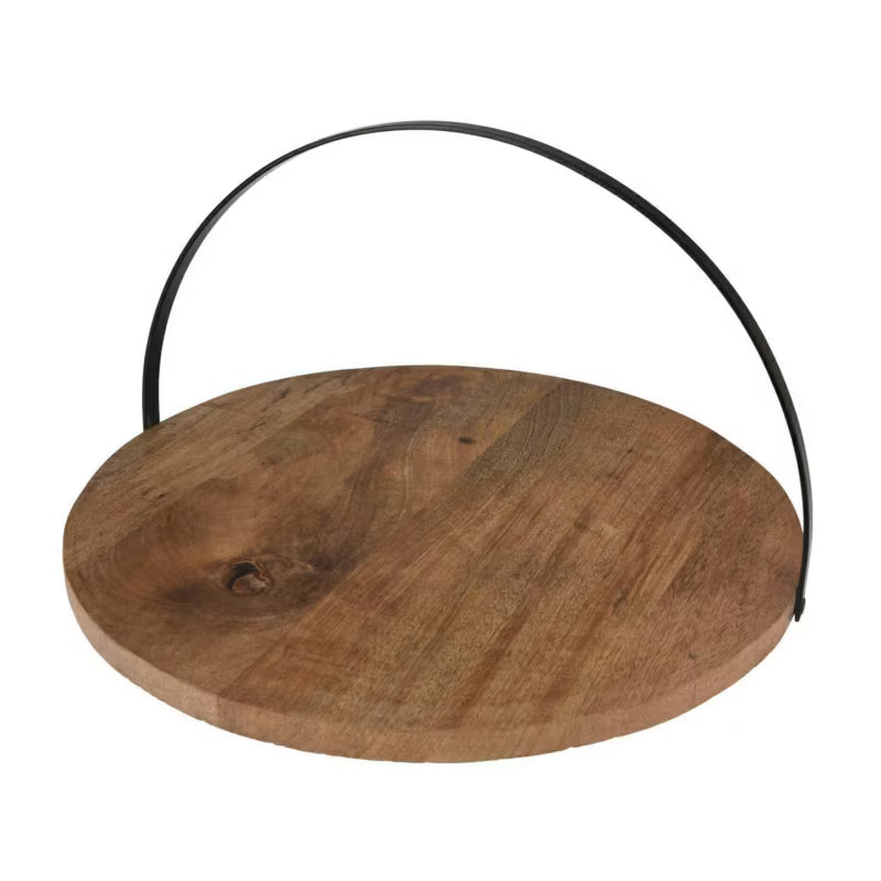 Serveringsfad Mangotræ 28 cm Brun med Metalhåndtag