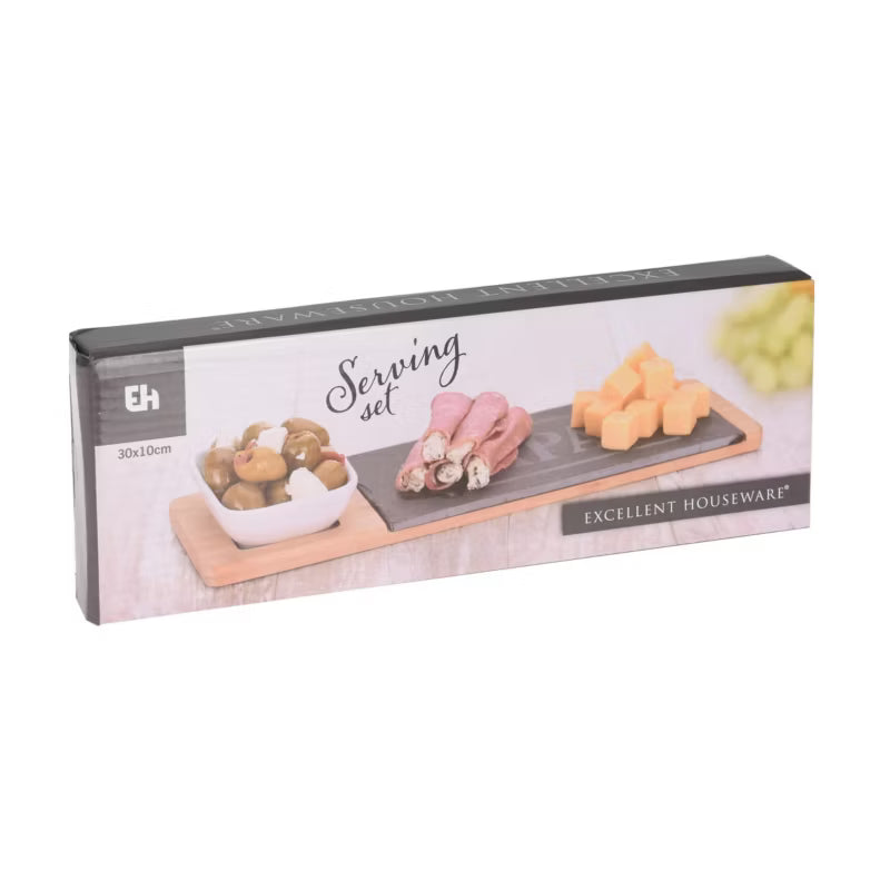 Serveringssæt Bambus 30x10 cm Grå