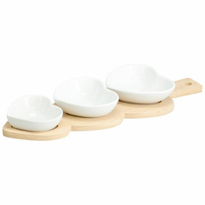 Serveringssæt Hjerteformede Skåle 33x11 cm Hvid Porcelæn